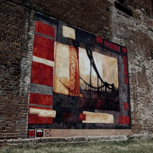 Pejzaż industrialny - mural zrealizowany na terenie Browaru Mieszczańskiego we Wrocławiu, technika: farby mineralne Keima, 400x450cm, Wrocław 2008