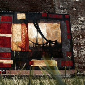 Pejzaż industrialny - mural zrealizowany na terenie Browaru Mieszczańskiego we Wrocławiu, technika: farby mineralne Keima, 400x450cm, Wrocław 2008