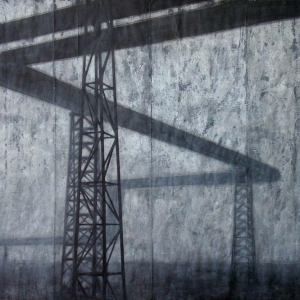 Joanna Pałys, praca z cyklu "Pejzaży industrialnych", technika mieszana, papier, 180x200cm, 2007