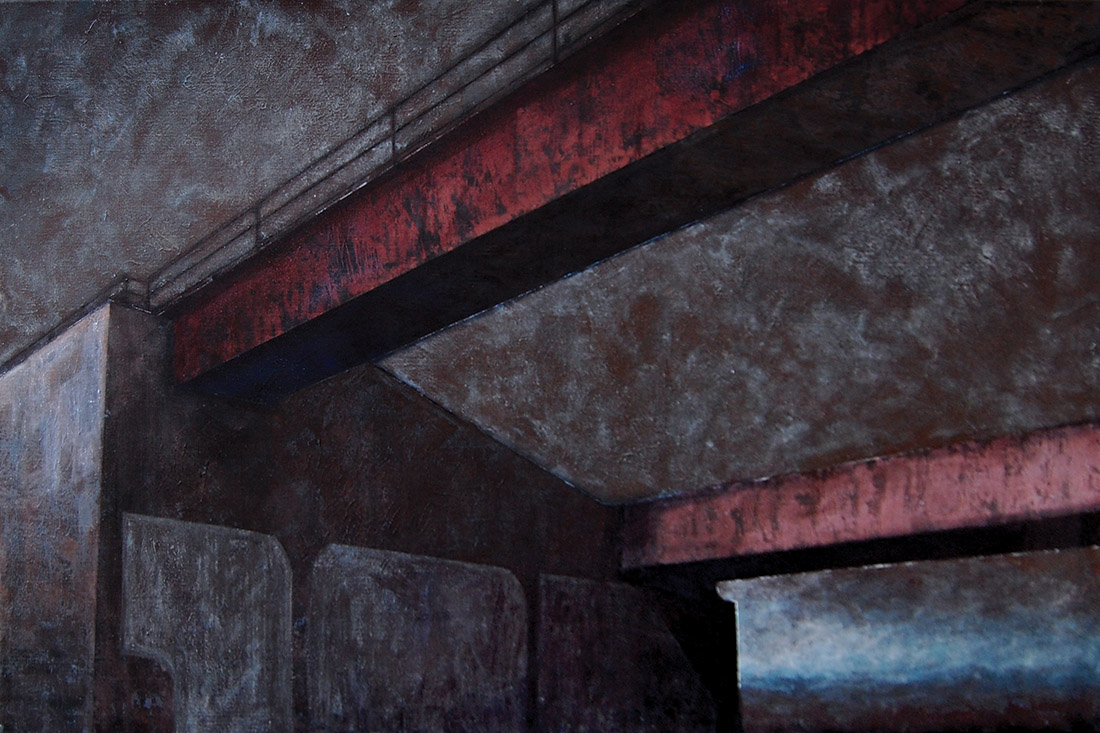 Joanna Pałys "Pejzaż Industrialny I", technika mieszana / akryl na płótnie, 100x140cm, 2008
