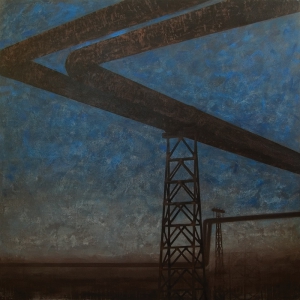 Joanna Pałys, obraz z cyklu Pejzaży Industrialnych, akryl na płótnie, 130×130, 2007 r.